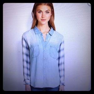 Rails denim shirt with plaid sleeves